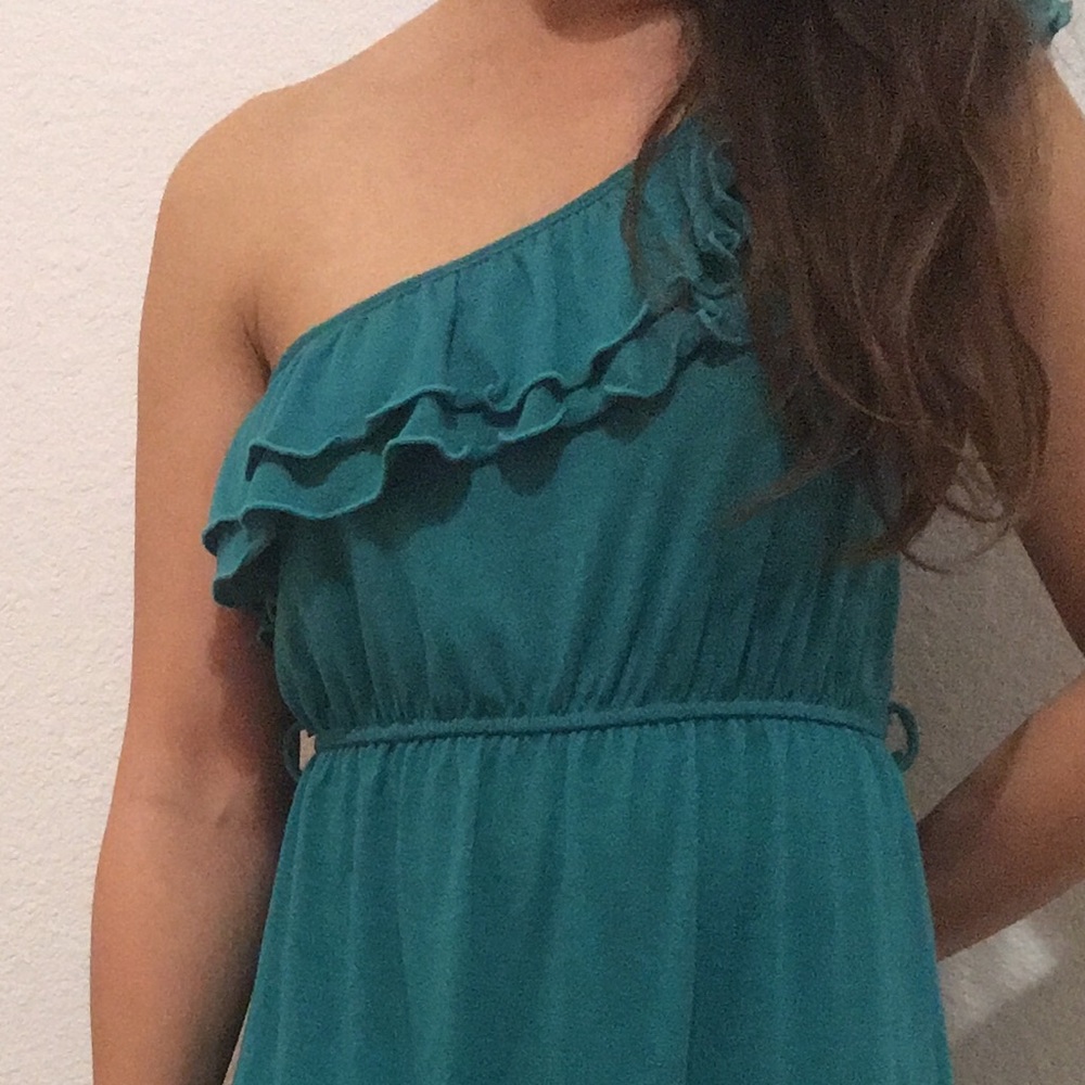 One shoulder just above the knee dress